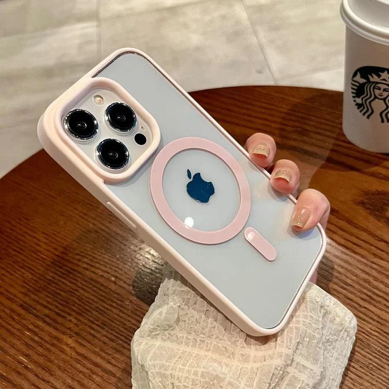 Luxury safe transparent case for iphone - Wireless charge magnetic bumper cover - ARI