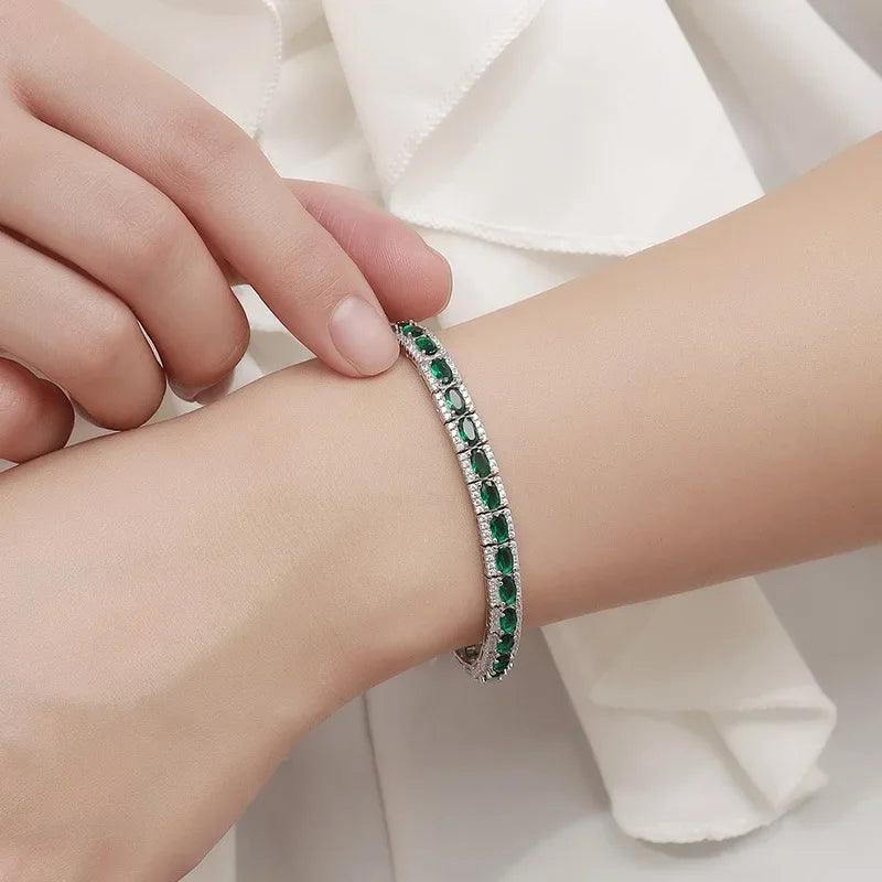 handmade emerald diamond bangle bracelet 925 sterling silver wedding jewelry gift for women - ARI