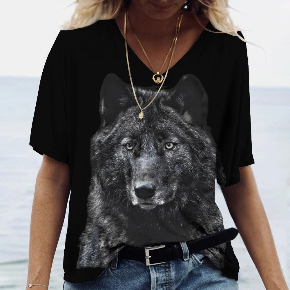 T-shirt featuring a 3D print of a wolf among many designs - ARI