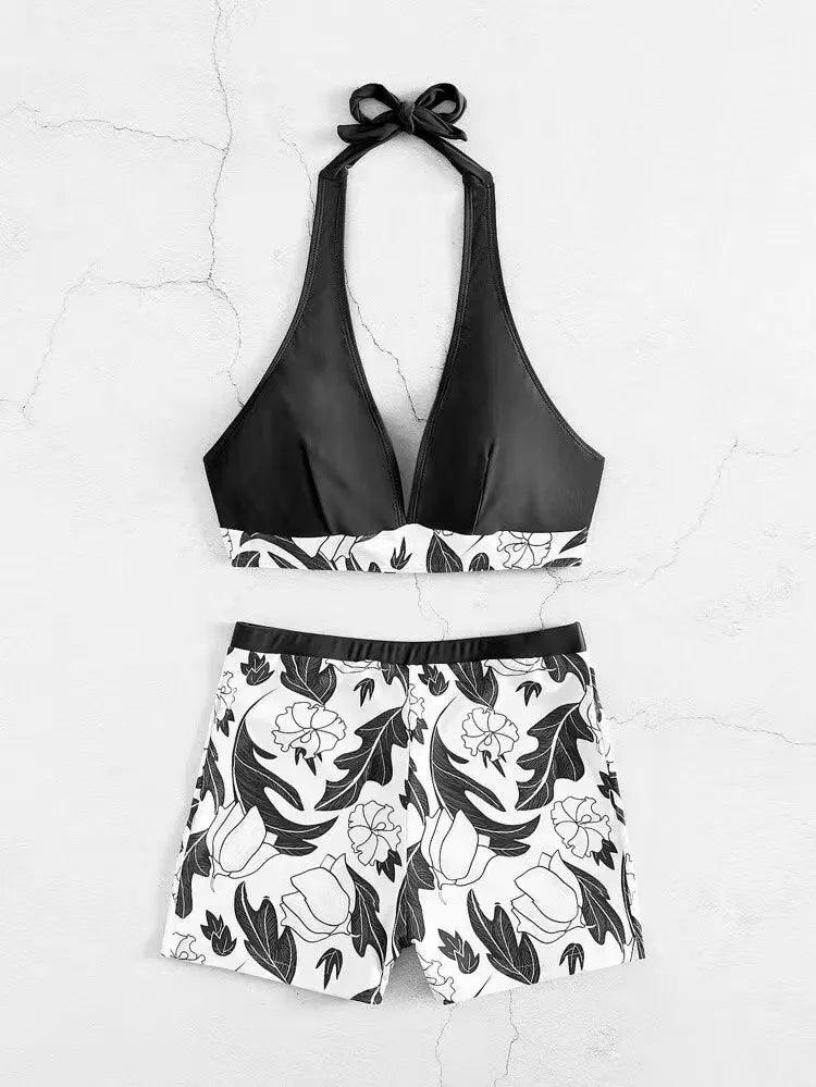 Bikini set short swimsuit women high waist swimwear printed beachwear - ARI