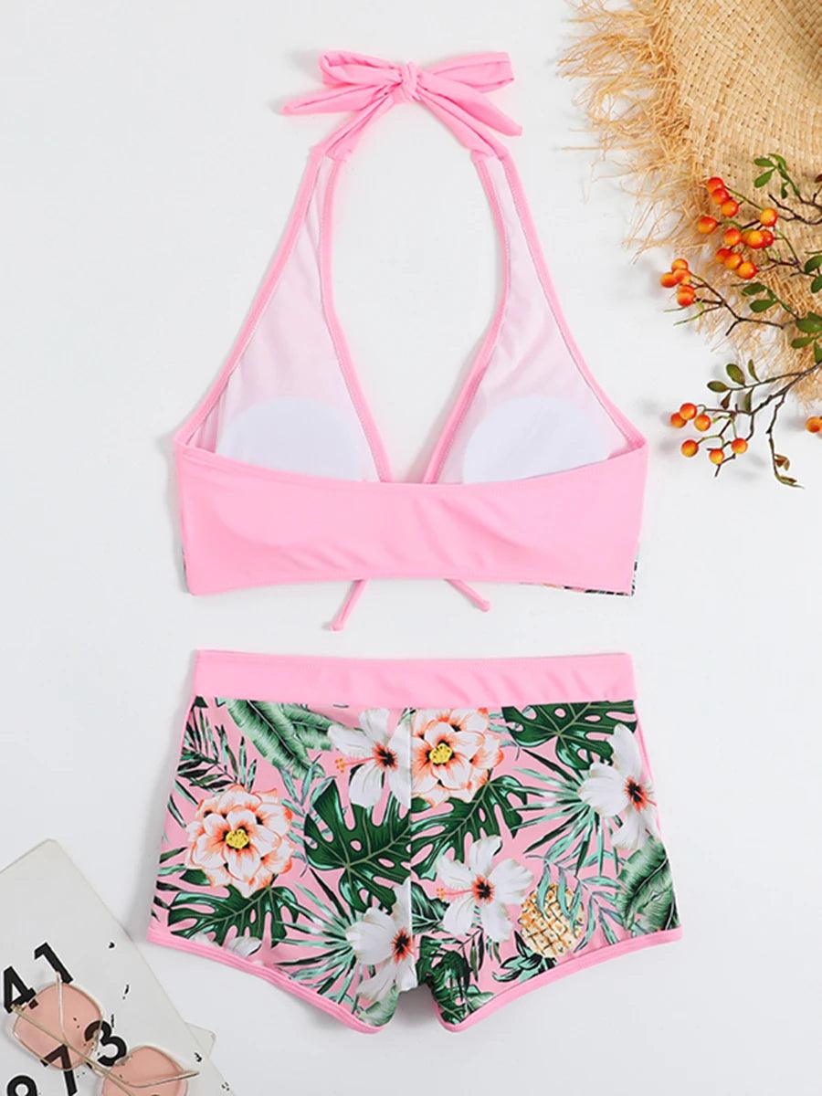 Bikini set short swimsuit women high waist swimwear printed beachwear - ARI