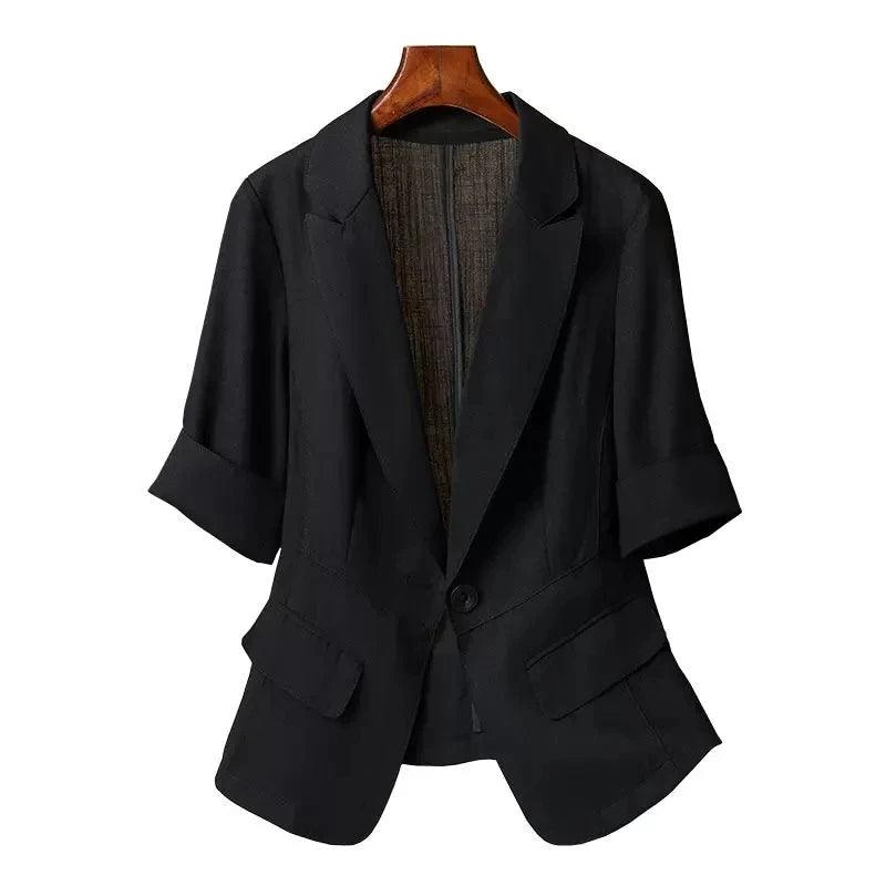 collar single button short sleeve women's jacket new fashion suit blazer short jackets coat - ARI