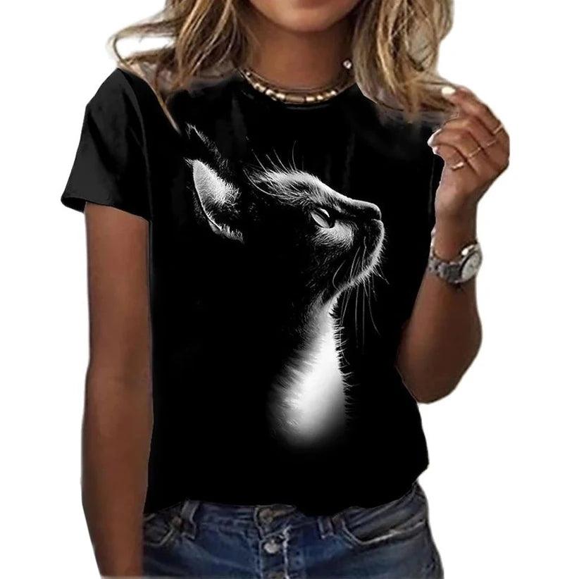 cats lover new fashion t-shirt women 3d cats print t-shirts - ARI