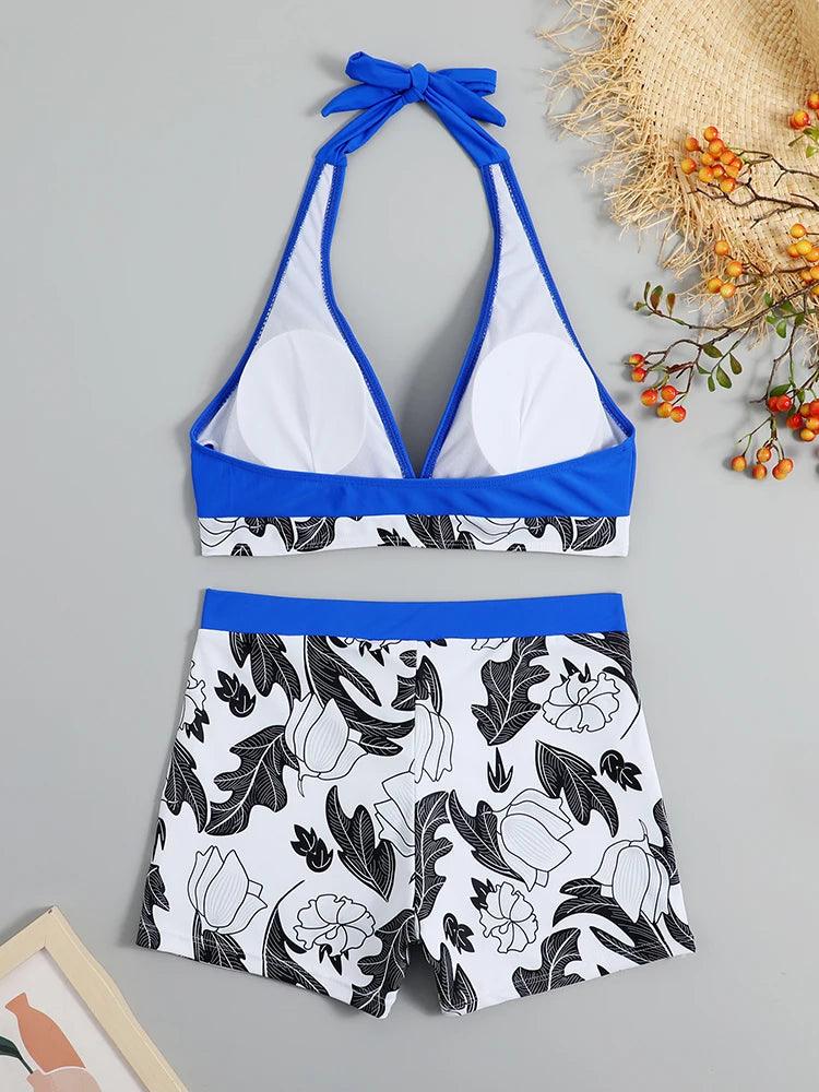 Bikini set short swimsuit women high waist swimwear printed beachwear - ARI