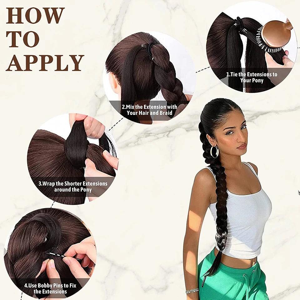 long hair ponytail with elastic tie straight - ARI
