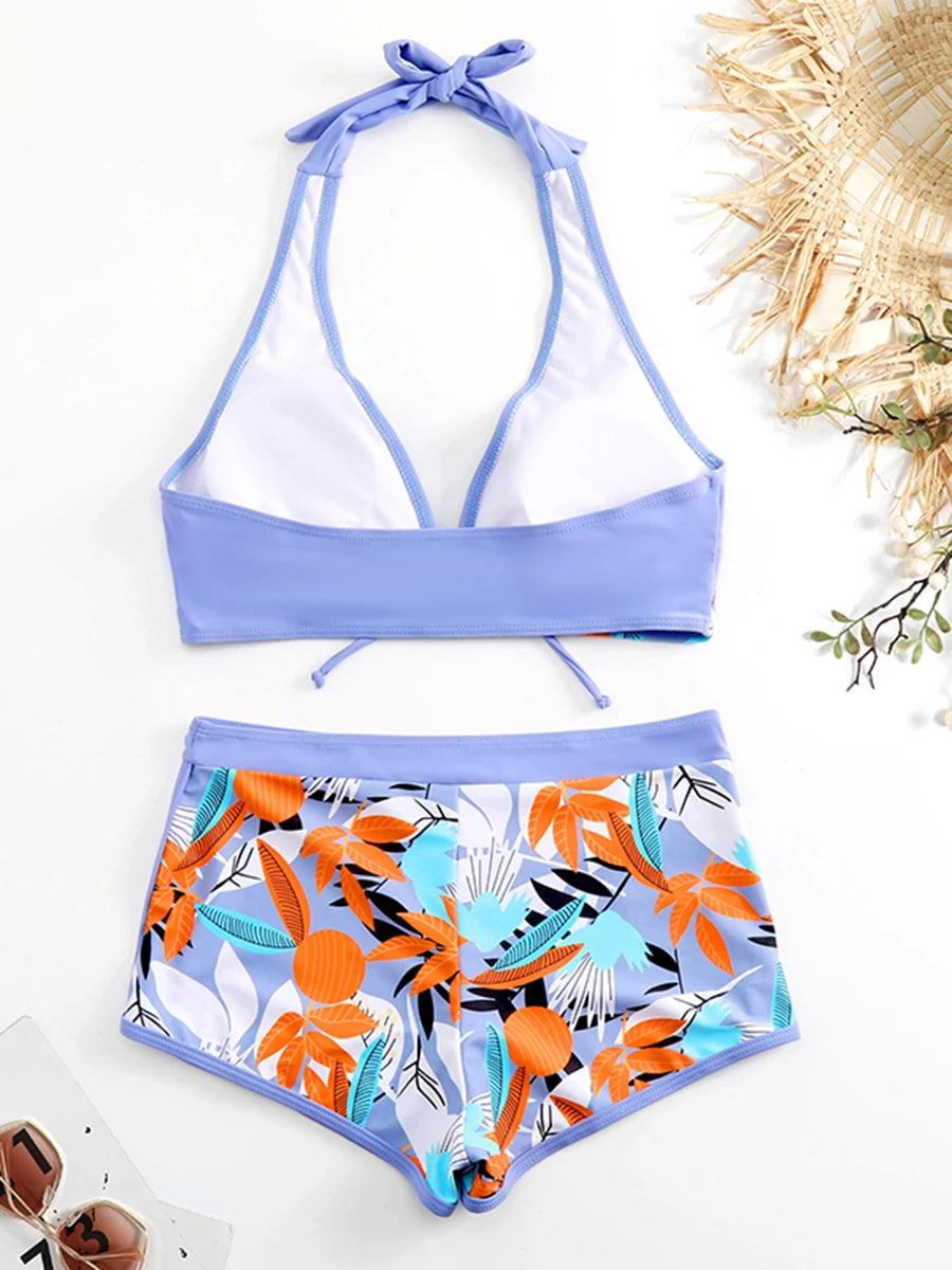 Bikini set short swimsuit women high waist swimwear printed beachwear - ARI