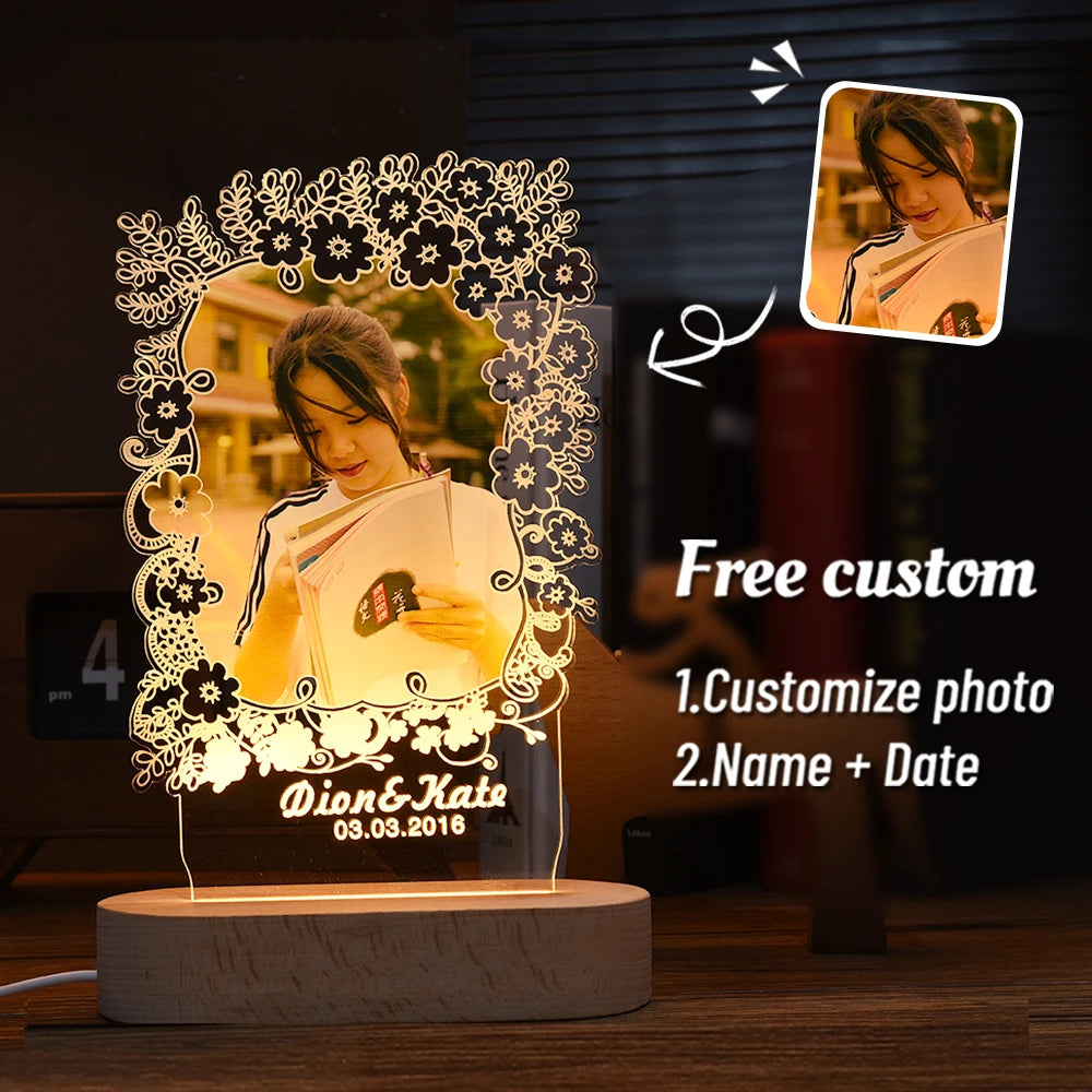 Custom led your photo light romantic 3d night lamp with text for special occasions