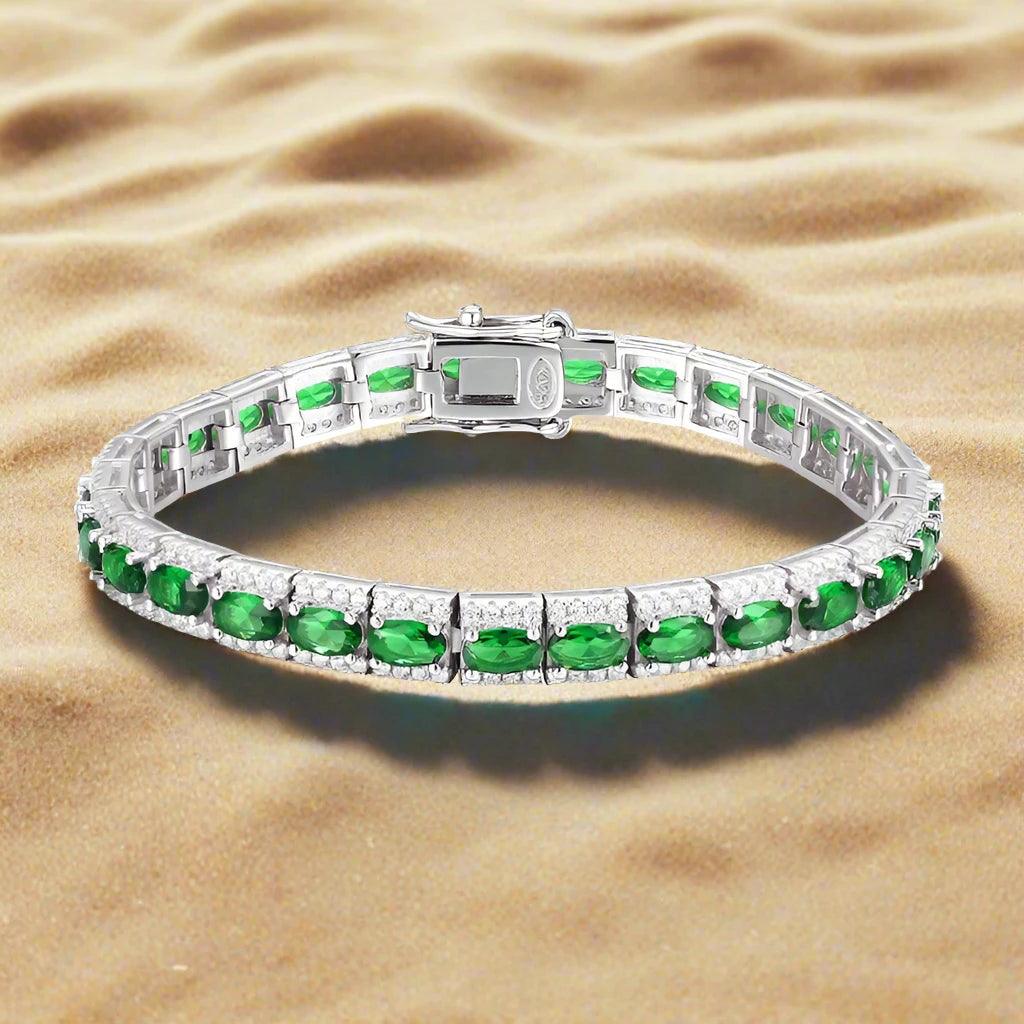 handmade emerald diamond bangle bracelet 925 sterling silver wedding jewelry gift for women - ARI
