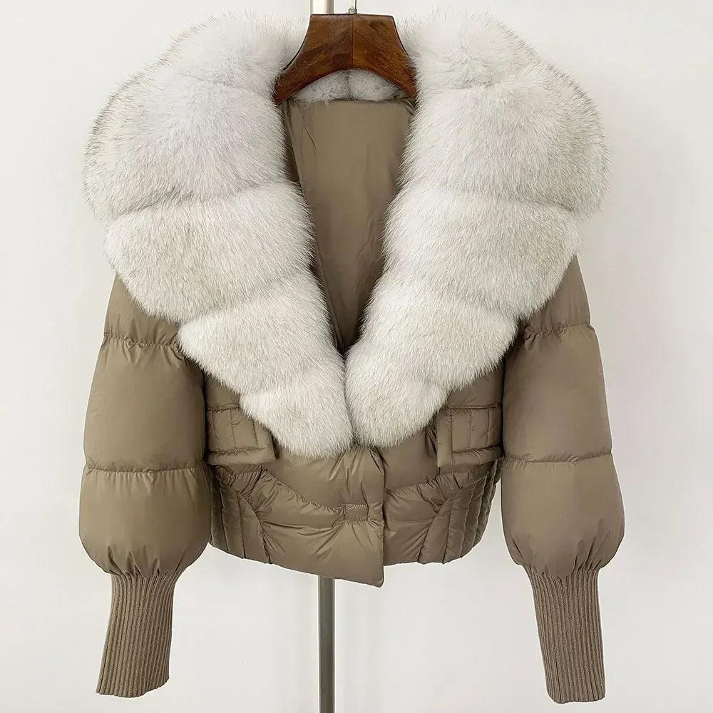 Winter girls jacket with real raccoon fox fur collar loose fit coat - ARI