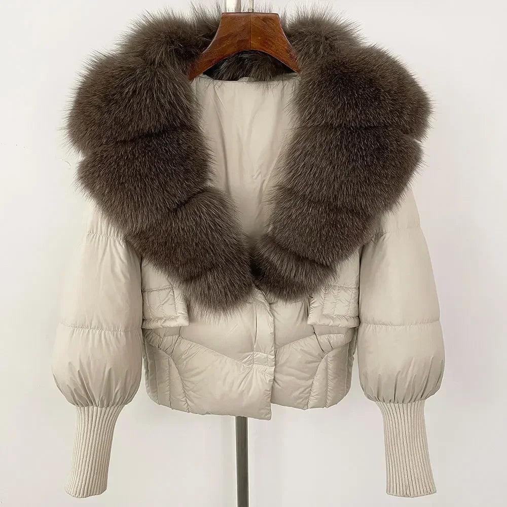Winter girls jacket with real raccoon fox fur collar loose fit coat - ARI