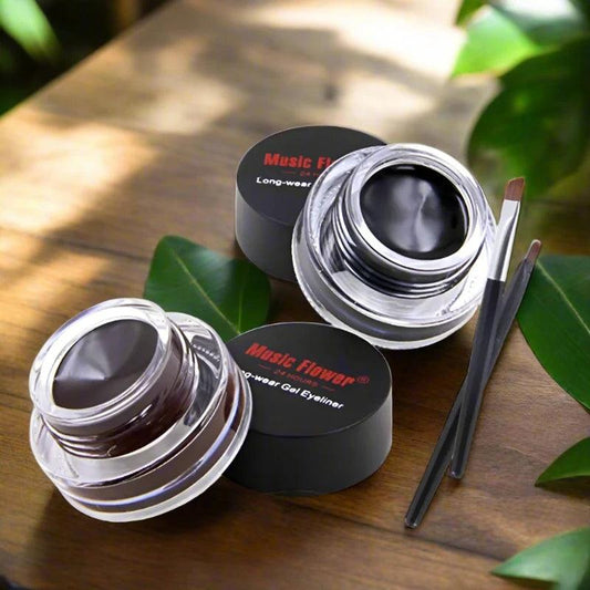 music flower eye makeup 2 in 1 brown black gel eyeliner cream waterproof creamy texture eye liner set with brushes - ARI