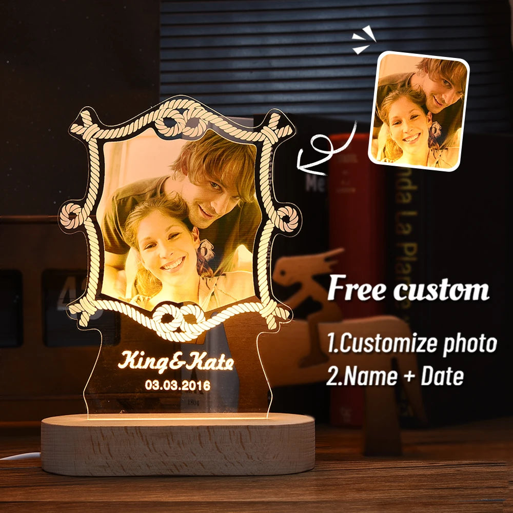 Custom led your photo light romantic 3d night lamp with text for special occasions