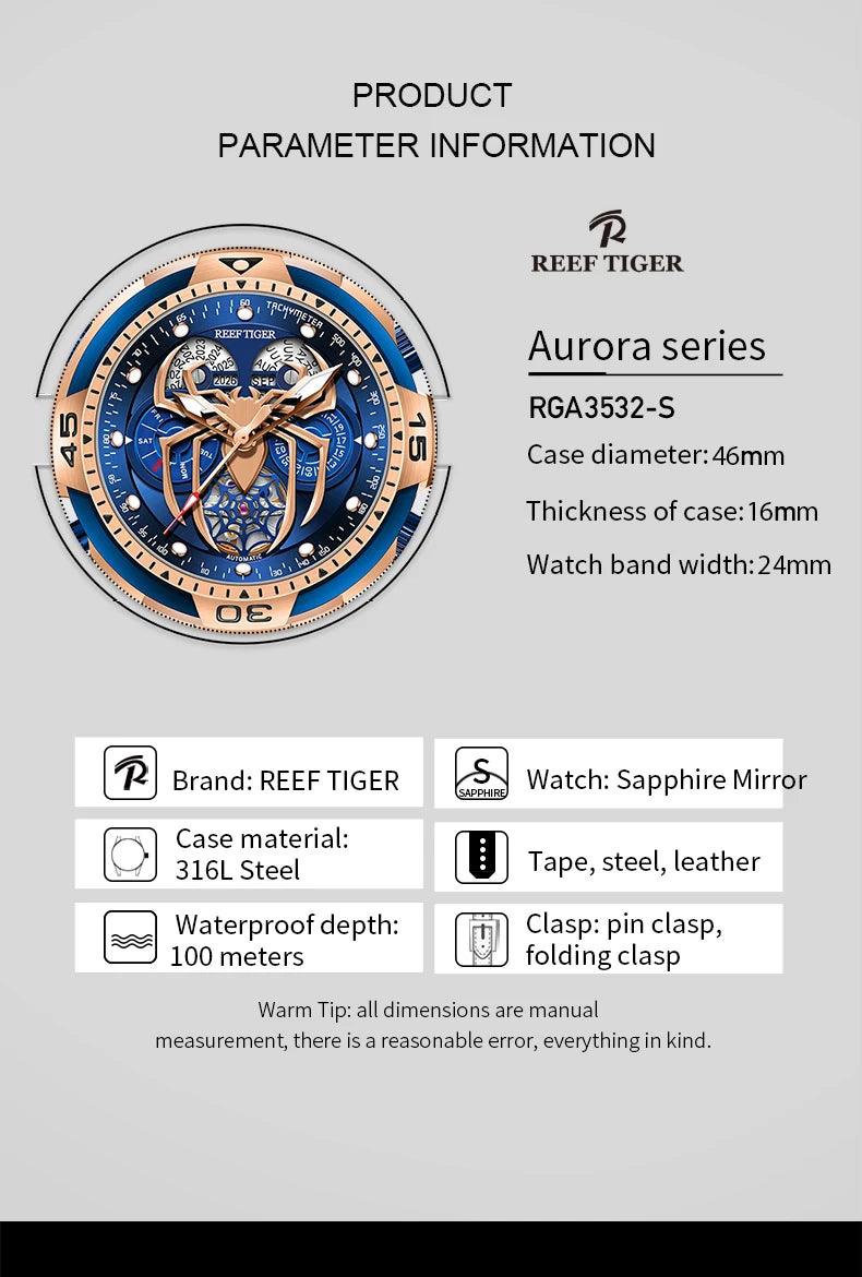 REEF TIGER design sport automatic watch spider dial - ARI