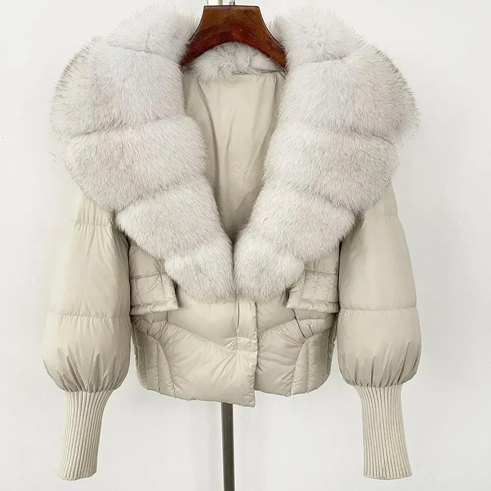 Winter girls jacket with real raccoon fox fur collar loose fit coat - ARI