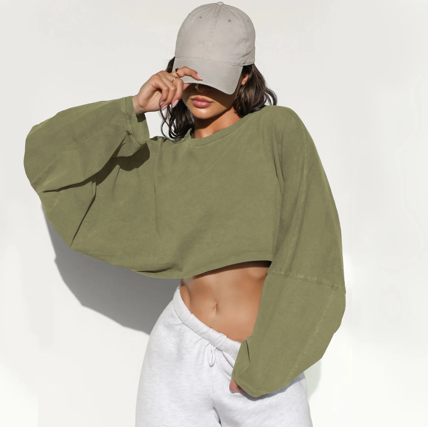 Loose fit round neck crop sweater women Short