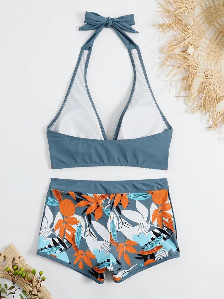 Bikini set short swimsuit women high waist swimwear printed beachwear - ARI
