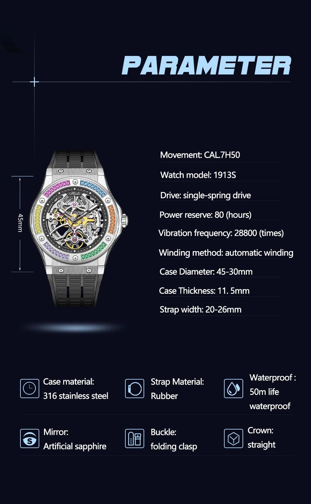 Haofa skeleton watch,Luxury automatic mechanical - ARI