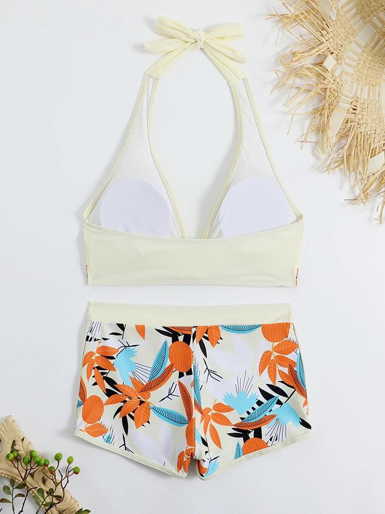 Bikini set short swimsuit women high waist swimwear printed beachwear - ARI