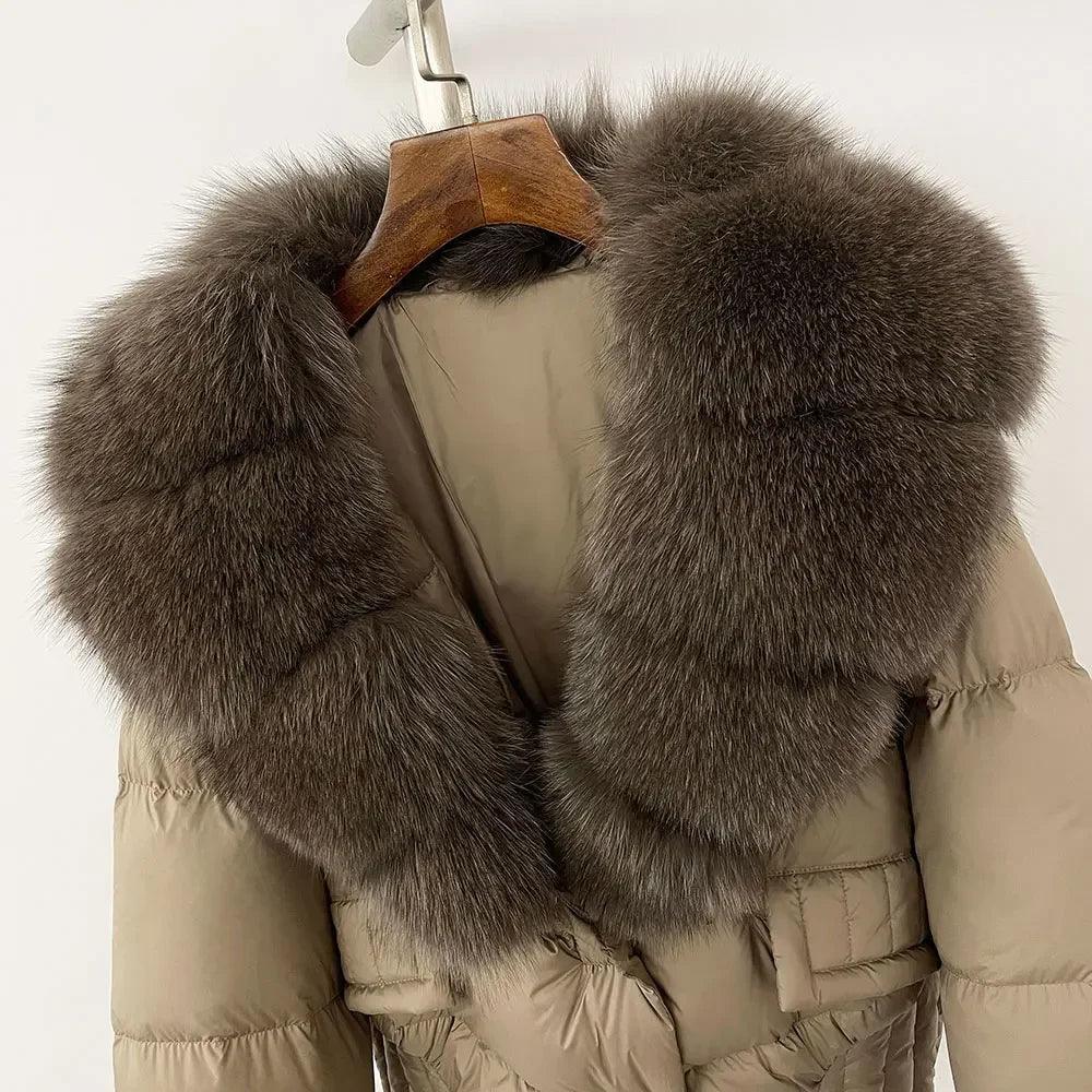 Winter girls jacket with real raccoon fox fur collar loose fit coat - ARI