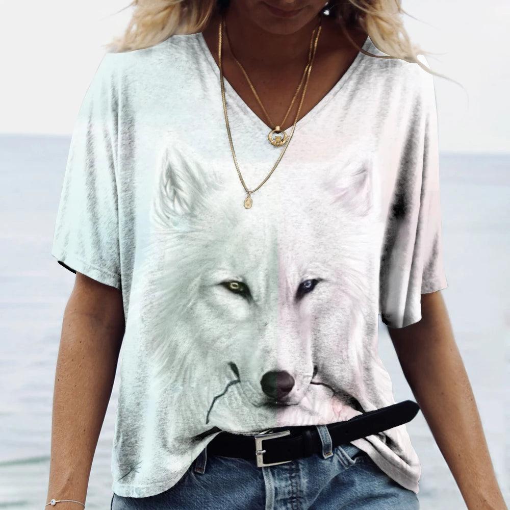 T-shirt featuring a 3D print of a wolf among many designs - ARI