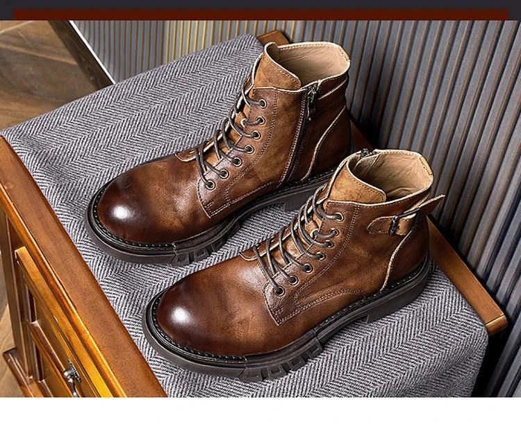 classic handmade vintage leather ankle boots genuine leather - ARI