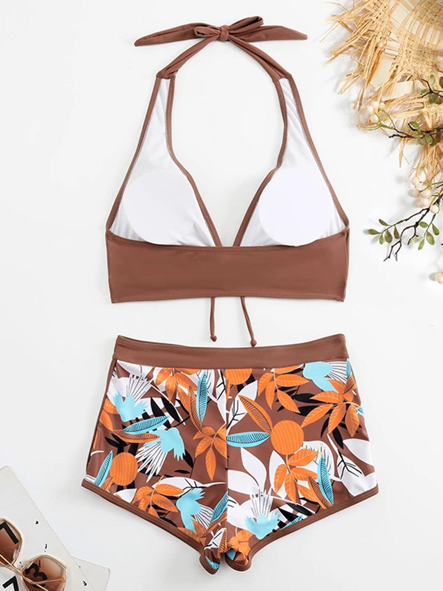 Bikini set short swimsuit women high waist swimwear printed beachwear - ARI