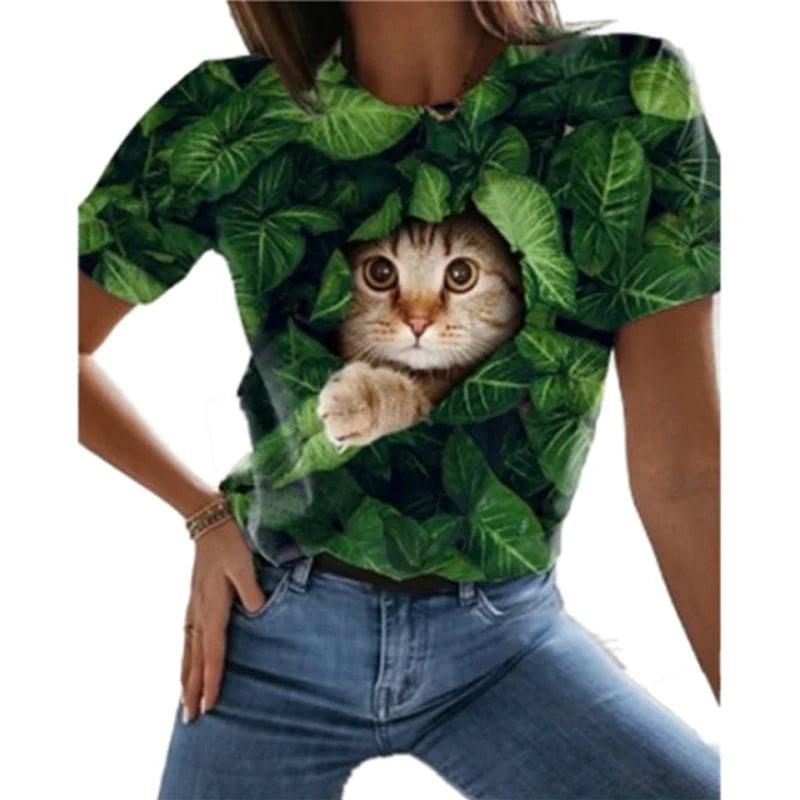cats lover new fashion t-shirt women 3d cats print t-shirts - ARI