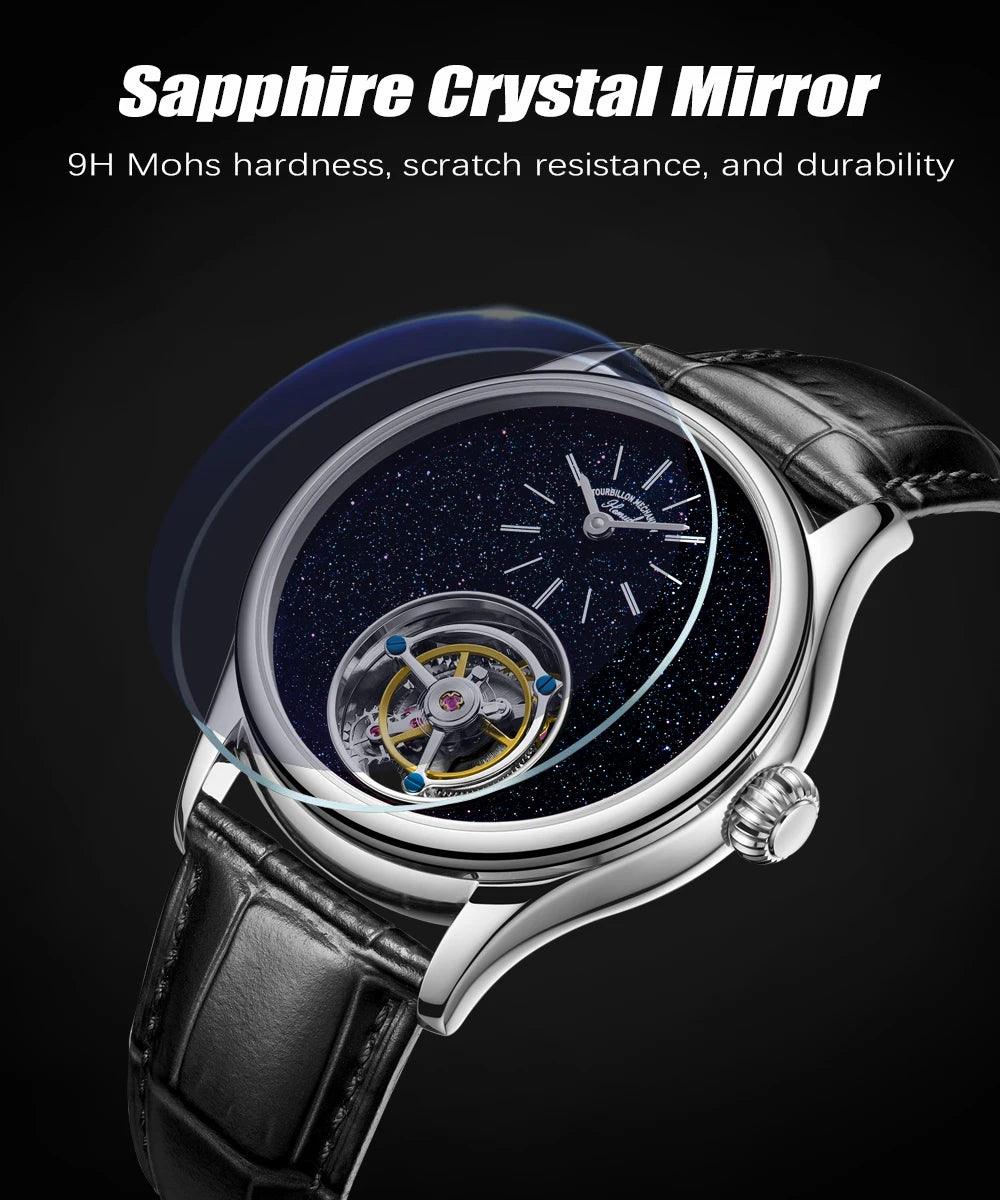 ARI ORBIS tourbillon movement watch mechanical business watches starry sky sapphire mirror skeleton - ARI