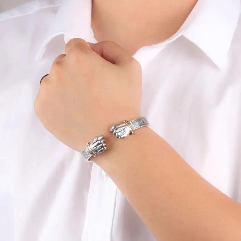 Masculine Fist Shaped Bracelet for Mens Vintage Solid 925 Silver Bangles Classic Jewelry - ARI