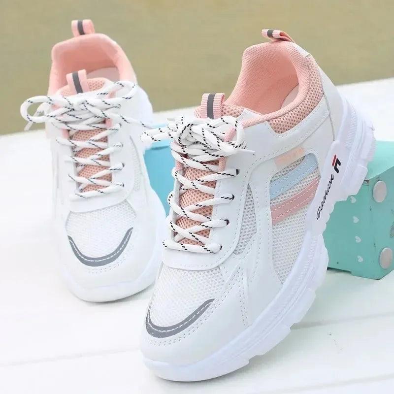 Women Running Shoes Fashion Breathable Walking Mesh Lace Up Platform Shoes Sneakers Women Tenis Feminino White Vulcanized Shoes - ARI