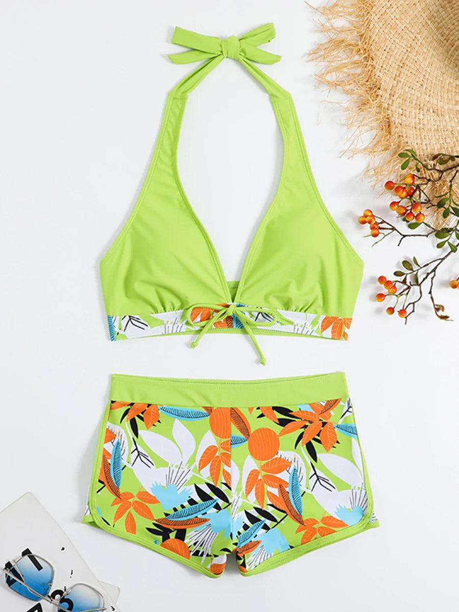 Bikini set short swimsuit women high waist swimwear printed beachwear - ARI