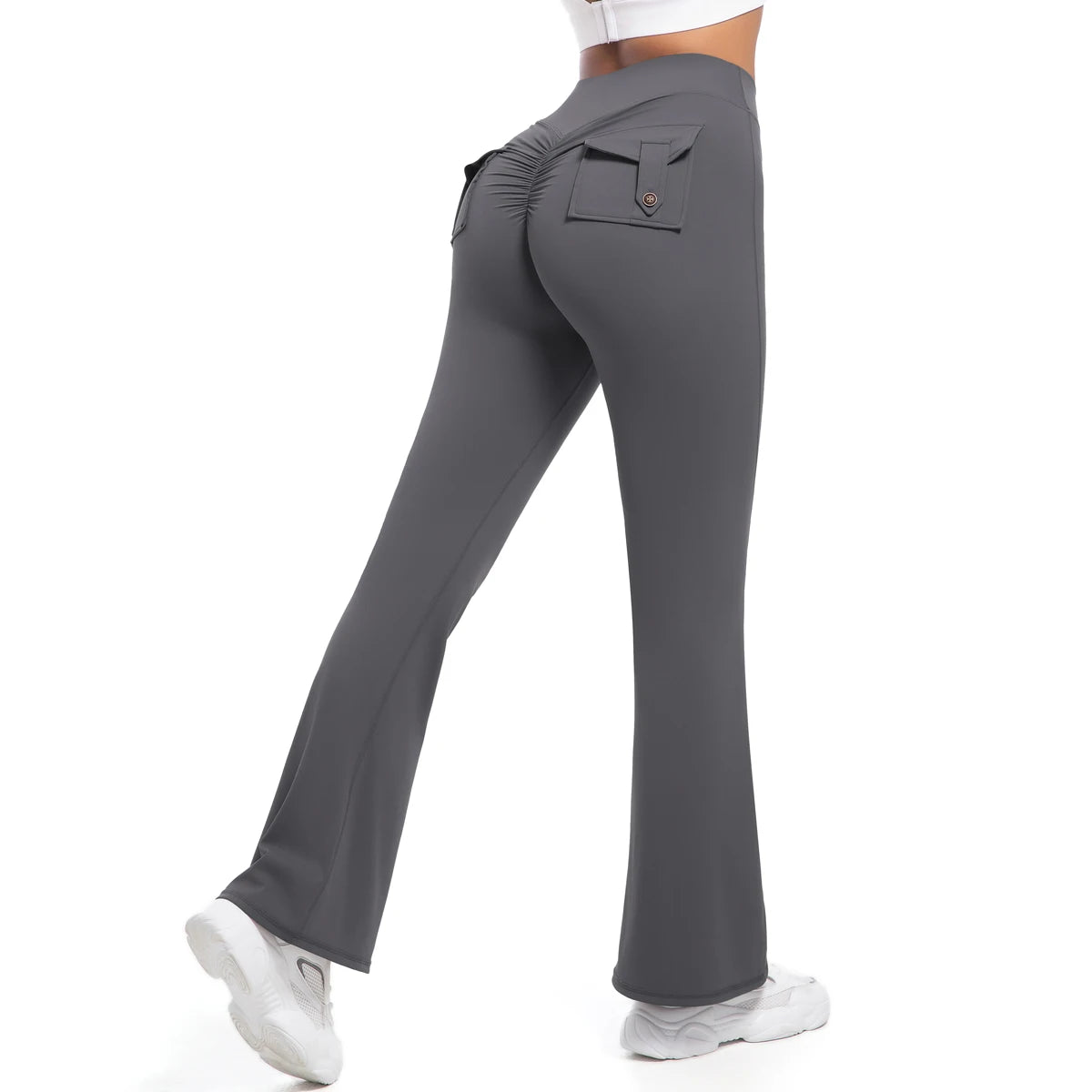 Women Flare pocket leggings high waist Breathable street style