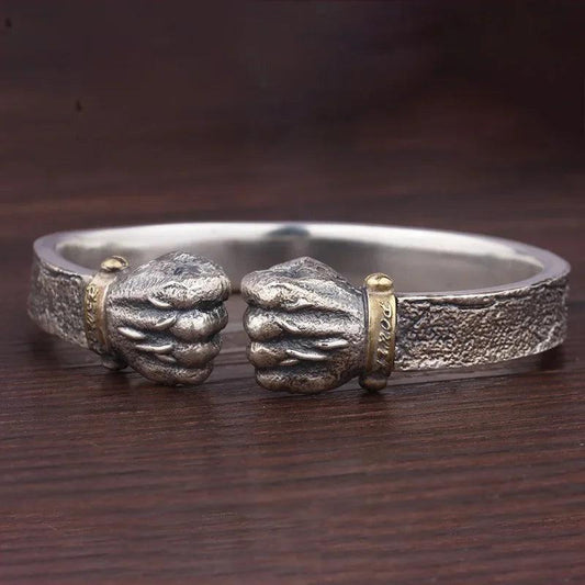 Masculine Fist Shaped Bracelet for Mens Vintage Solid 925 Silver Bangles Classic Jewelry - ARI