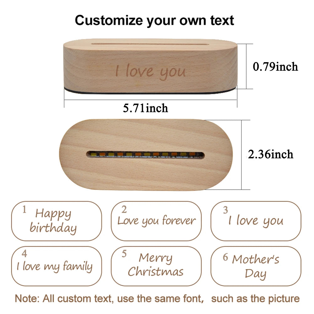 Custom led your photo light romantic 3d night lamp with text for special occasions