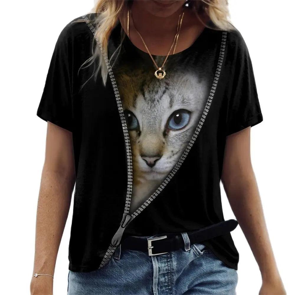 cats lover new fashion t-shirt women 3d cats print t-shirts - ARI
