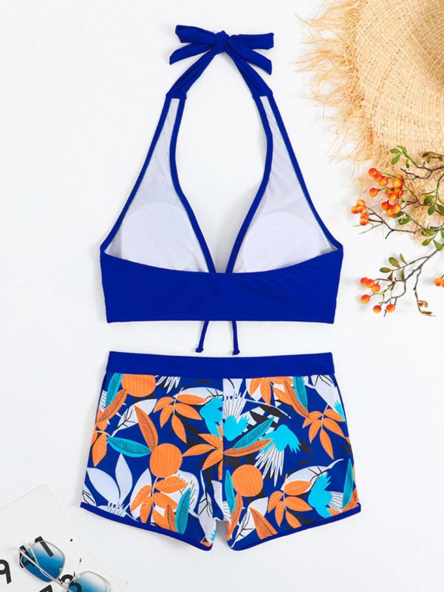 Bikini set short swimsuit women high waist swimwear printed beachwear - ARI
