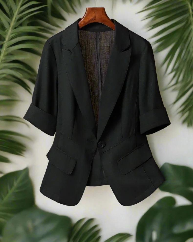 collar single button short sleeve women's jacket new fashion suit blazer short jackets coat - ARI