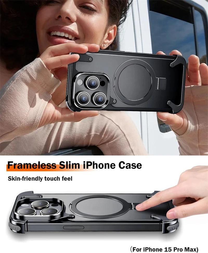 Metal frameless kickstand magnetic matte case for magsafe iphone - ARI