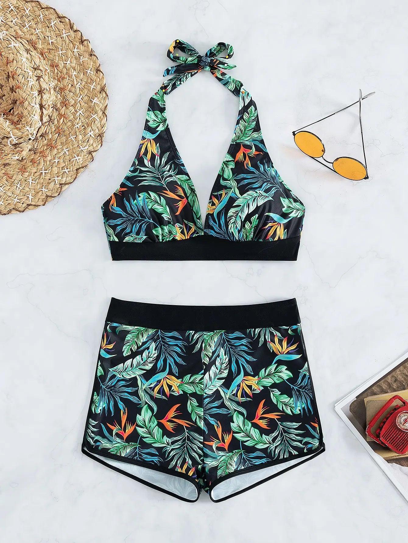 Bikini set short swimsuit women high waist swimwear printed beachwear - ARI