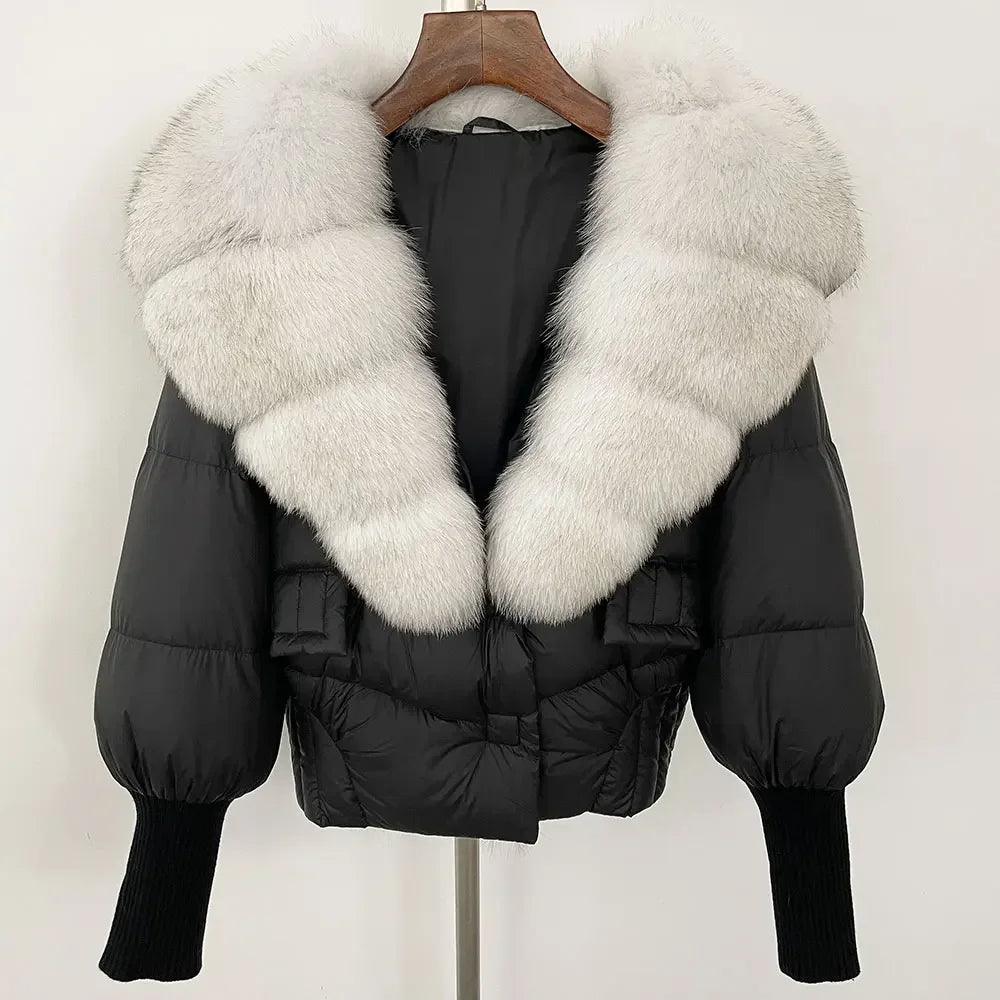 Winter girls jacket with real raccoon fox fur collar loose fit coat - ARI