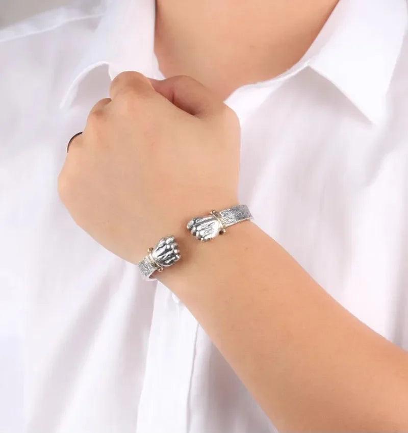 Masculine Fist Shaped Bracelet for Mens Vintage Solid 925 Silver Bangles Classic Jewelry - ARI