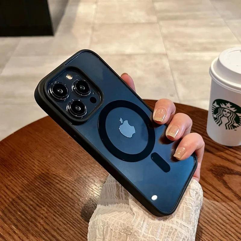 Luxury safe transparent case for iphone - Wireless charge magnetic bumper cover - ARI