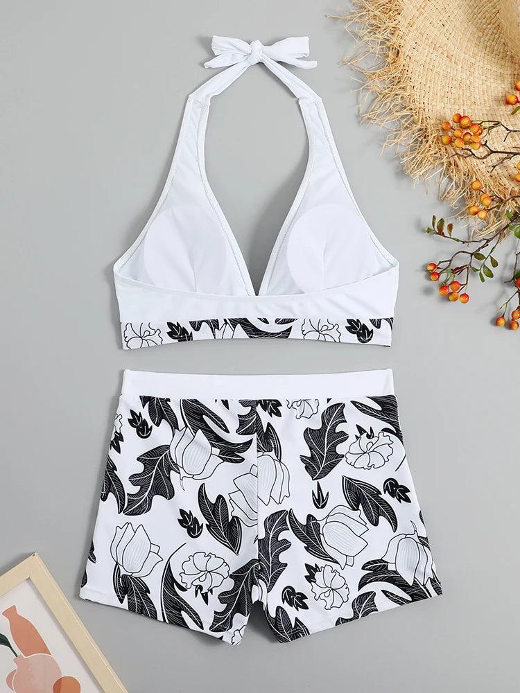 Bikini set short swimsuit women high waist swimwear printed beachwear - ARI