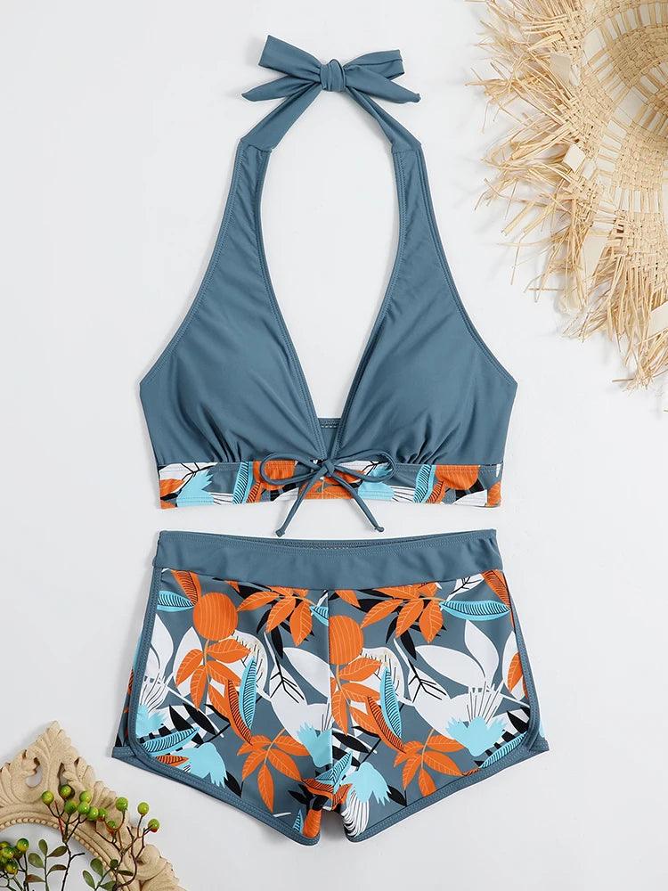 Bikini set short swimsuit women high waist swimwear printed beachwear - ARI