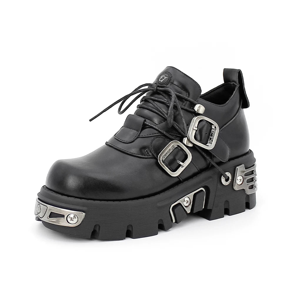 Dark punk style woman rock boots leather metal niche