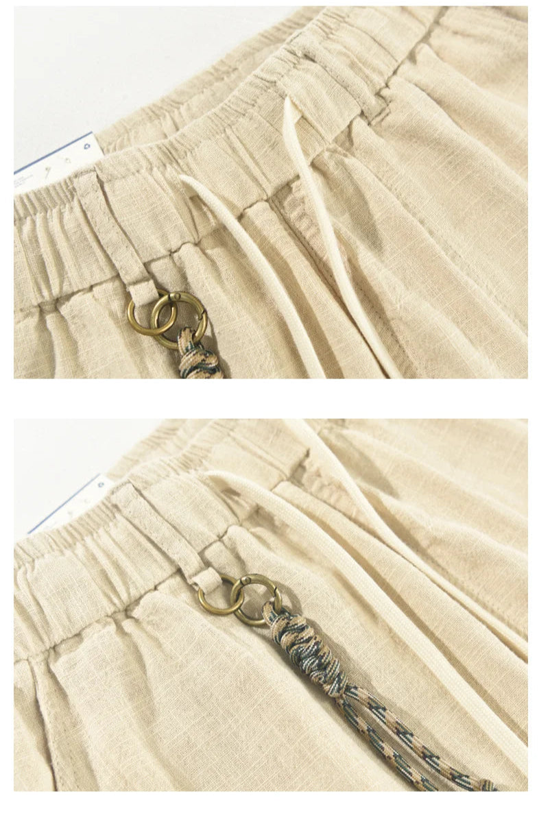 Italian luxury style Cotton linen shorts  streetwear beach wearing