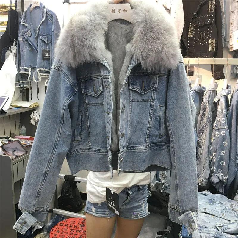 Limited availability Real Fox fur thick warm denim parkas female winter coat - ARI
