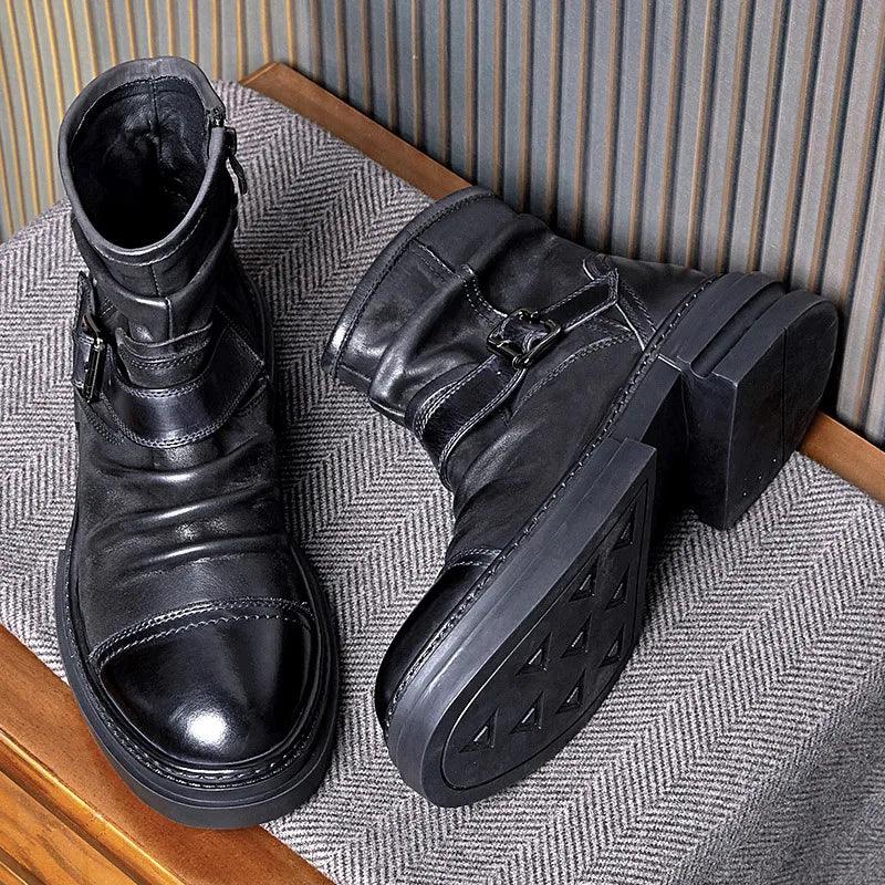 Mens British Style Boots Luxury Genuine Leather Designer Fashion classic Handmade - ARI