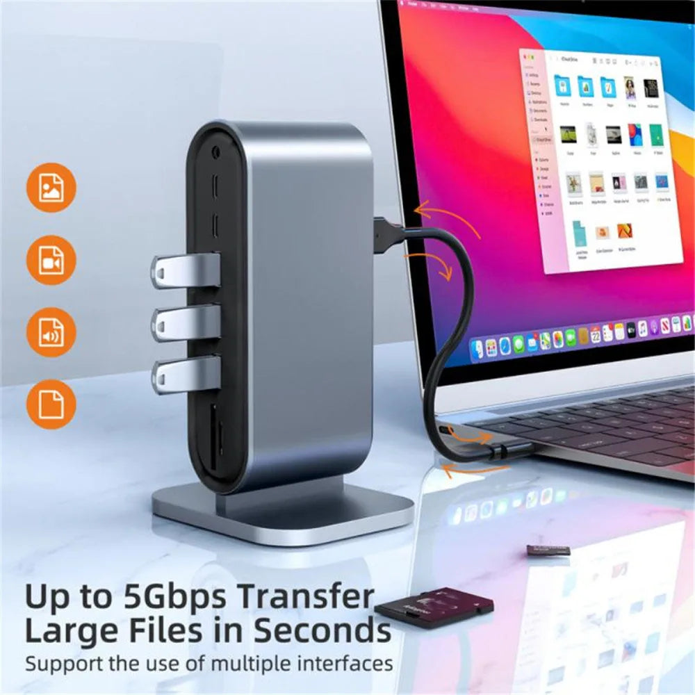 USB C docking station with hdmi 4k, power delivery charging, ethernet port, vga, sd card reader