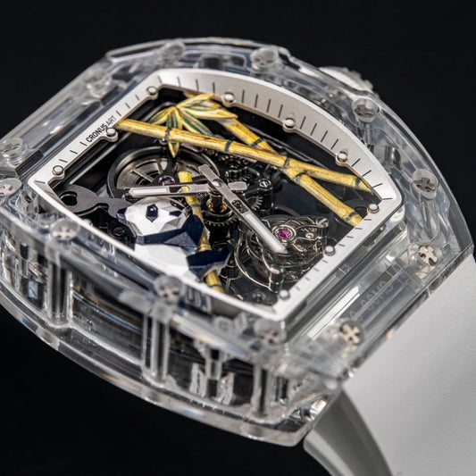 CRONUSART tonneau skeleton tourbillon watch with sapphire case and rubber strap